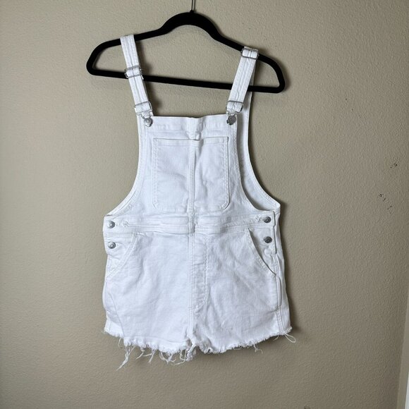 MADEWELL White Denim Shorts Overalls Size Small Raw Hem - Picture 2 of 11